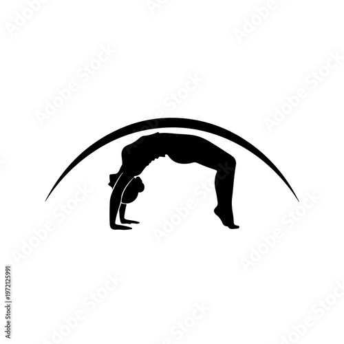Yoga bridge pose silhouette with decorative arch design element black