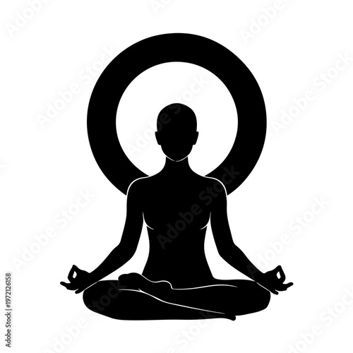 Woman meditating in lotus pose, spiritual practice, harmony and balance