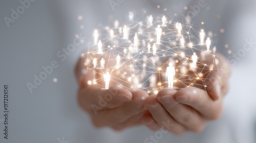 Connected people network in hands