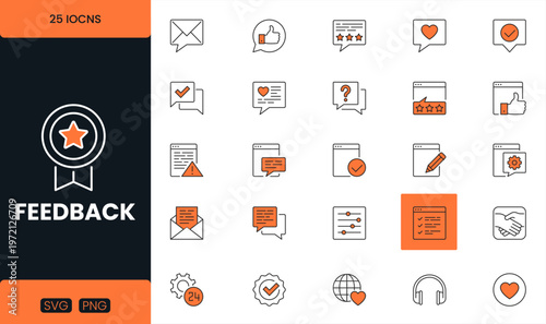 Customer Feedback and Online Review Line Icons