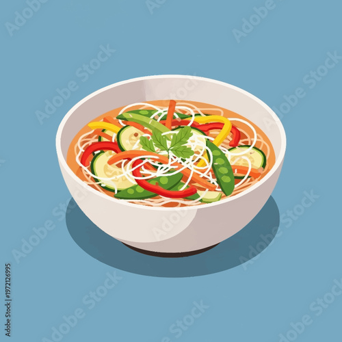 Delicious bowl of vegetable noodle soup.