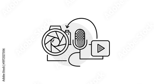 Camera microphone video icon conceptual design for multimedia content creation