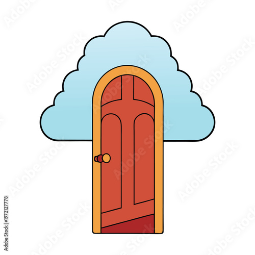 A radiant doorway gleams among soft clouds, glowing with golden light. Gentle winds whisper peace as the gate opens, inviting souls into eternal serenity and boundless hope.
