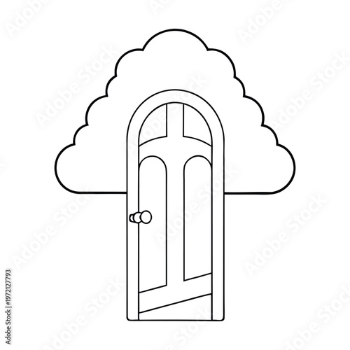 A radiant doorway gleams among soft clouds, glowing with golden light. Gentle winds whisper peace as the gate opens, inviting souls into eternal serenity and boundless hope.
