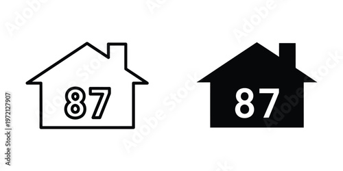 Comparison of house icons with different fill styles and number eighty-seven
