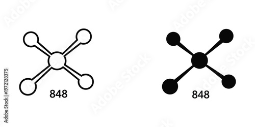 Comparison of molecular structures with central atom and peripheral atoms in white and black forms