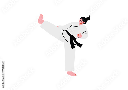 空手の蹴りをする女性のイラスト