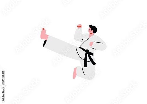 空手の蹴りをする男性のイラスト