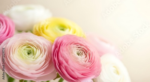 Close up of colorful ranunculus flowers showcasing natural beauty and design