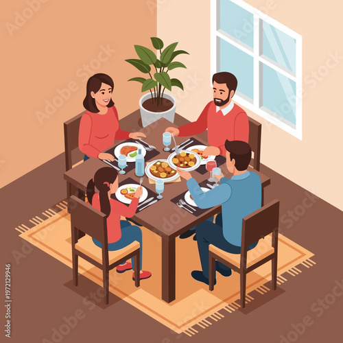 Family having a meal together at home.