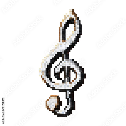 Professional Isolated Pixelated Treble Clef Music Note on White Background