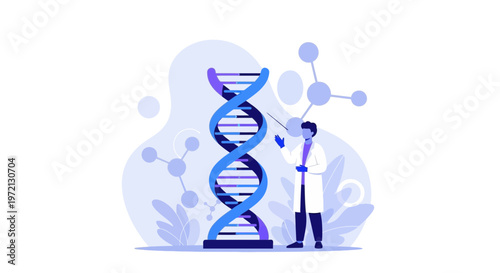Scientist studying DNA helix structure, molecular biology research, genetic science, biotechnology concept