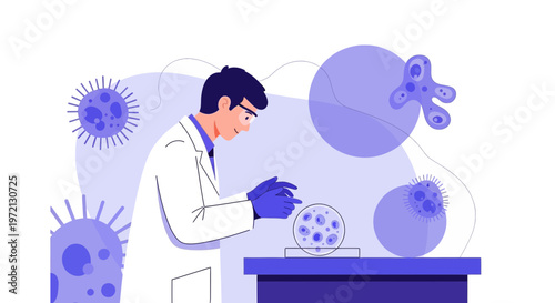 Scientist studying microorganisms in laboratory, research, science, biology, medical