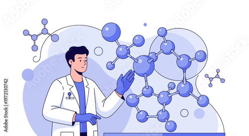 Scientist studying molecular structure, medical research, chemistry, and science concept