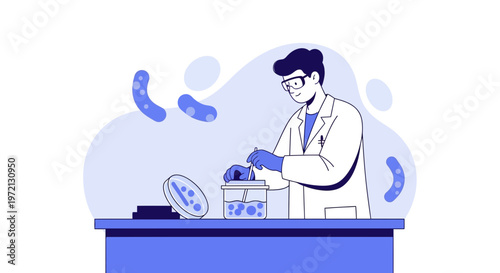 Scientist working with petri dish and bacteria in laboratory, science research concept