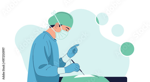 Surgeon in sterile uniform performing surgery with scalpel in operating room