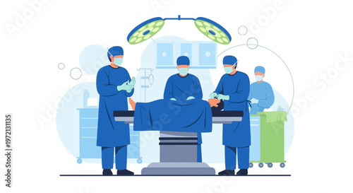 Surgical Team Performing Operation in Modern Operating Room with Medical Equipment