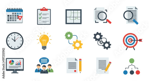 Business Strategy Planning and Management Icons.
