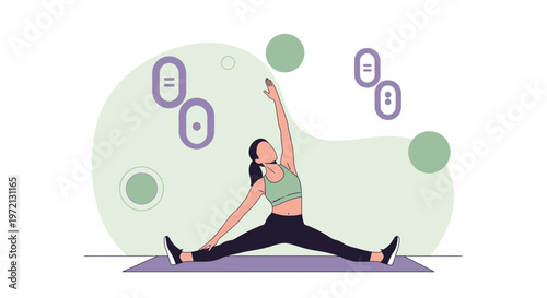 Woman stretching on yoga mat, healthy lifestyle, fitness, flexibility, wellness