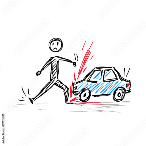 Professional Stick Figure Car Accident Illustration for Safety Education