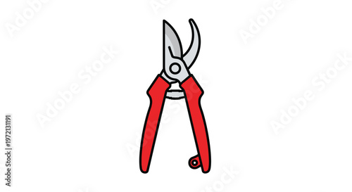 Heavy duty garden pruning shears with vibrant red handles and sharp metallic blades designed for precise cutting tasks in a professional landscaping environment.