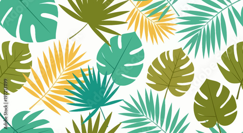Konstfotografi Tropical leaves in various green shades.