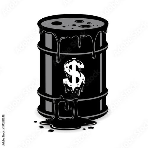 
Oil Barrel Icon with Dollar Sign - Crude Oil Price Symbol, Petroleum Profit and Energy Trading Vector