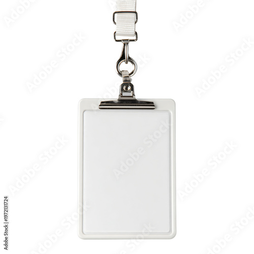 Professional Isolated White Identification Badge with Clip on White Background