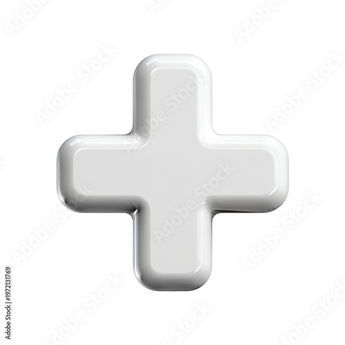Bold and Rounded Isolated White Plus Sign on White Background