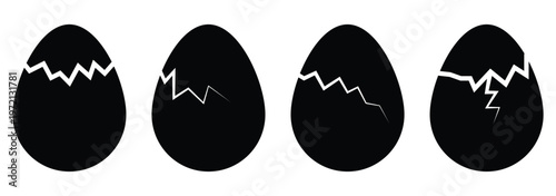 Broken Easter Egg Icon Set – Cracked Egg Minimal Solid Silhouette Collection vector icon set