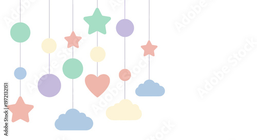Pastel Hanging Mobile Stars Clouds Hearts Circles Nursery Decor