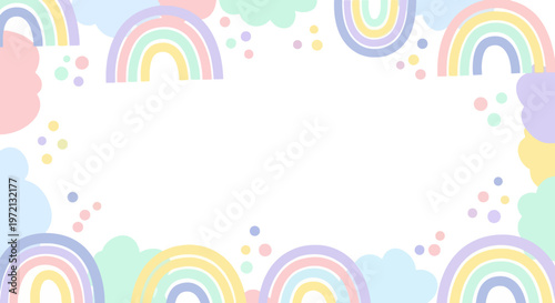 Pastel Rainbow Clouds Dots Cute Kids Frame Border Pattern