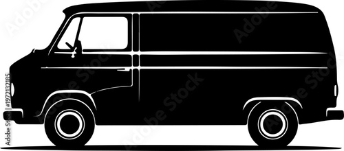 Black silhouette of a commercial van, representing transportation and delivery services