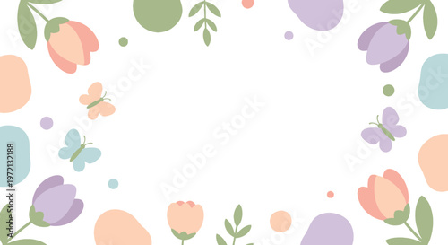 Pastel Floral Butterflies Blobs Cute Kids Frame Border Pattern