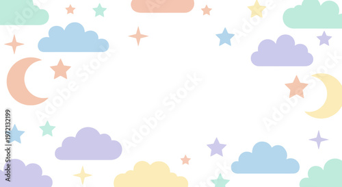 Pastel Clouds Stars Moon Night Sky Cute Kids Border Pattern