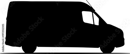 Stylized side profile silhouette of a commercial transport van, ideal for delivery and logistics concepts