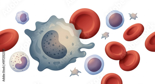 Red and White Blood Cells Vector Illustration with Soft Grainy Texture
