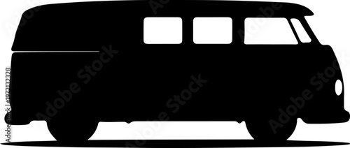 Classic Vintage Camper Van Silhouette Illustration for Road Trip Adventures and Retro Travel Designs