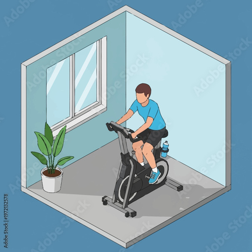 Man exercising on a stationary bike.