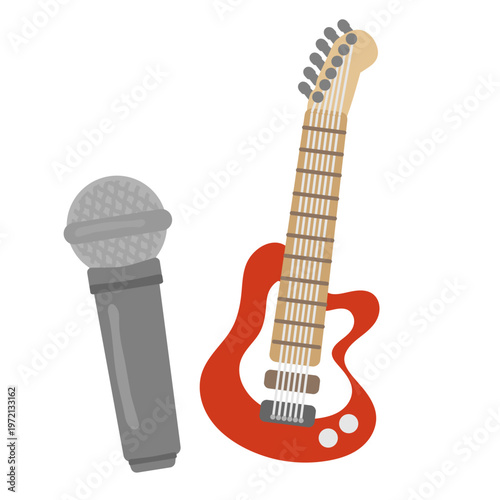 エレキギターとマイクのイラスト