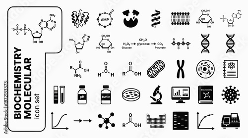 Biochemistry Molecular Biology Bold Line Icons-ATP Enzyme Metabolic Pathway Protein Folding Lipid Bilayer Citric Acid Glycolysis-25 Biochemistry Icon Set Vector - Molecular Icons