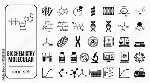 Biochemistry Molecular Biology Bold Line Icons-ATP Enzyme Metabolic Pathway Protein Folding Lipid Bilayer Citric Acid Glycolysis-25 Biochemistry Icon Set Vector - Molecular Icons