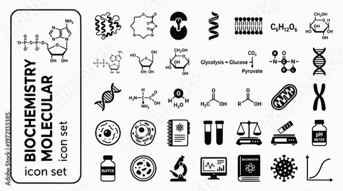 Biochemistry Molecular Biology Bold Line Icons-ATP Enzyme Metabolic Pathway Protein Folding Lipid Bilayer Citric Acid Glycolysis-25 Biochemistry Icon Set Vector - Molecular Icons