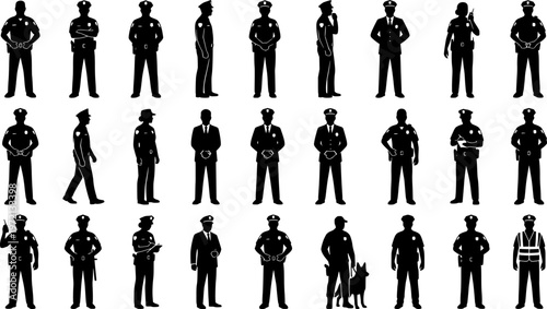 Police officer standing silhouettes vector illustration
