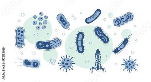 Diverse Microscopic Organisms: Bacteria, Viruses, and Bacteriophages Illustrated