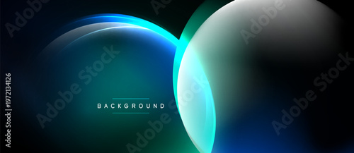 Abstract gradients overlap, creating luminous circles. Dark background emphasizes bright color transitions, modern design element.