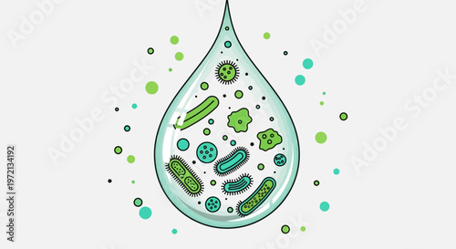 Microscopic Bacteria and Germs in a Water Droplet, Science and Health Concept