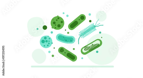 Microscopic Bacteria and Microbes: Diverse Shapes and Forms in Science Illustration