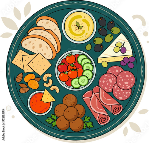 Delicious charcuterie board with a variety of gourmet snacks, dips, and cheeses, perfect for entertaining guests