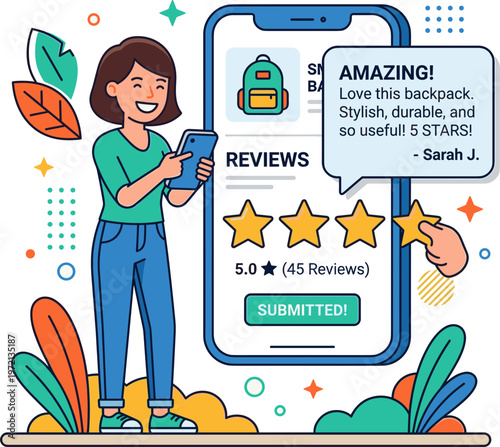 Customer reviews and ratings for a backpack, showcasing user satisfaction and positive feedback on a mobile application